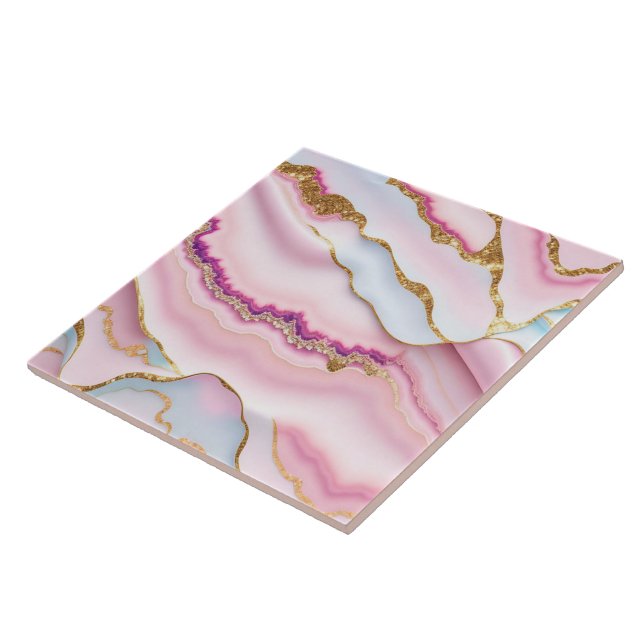 Light Blue Pink Marble Agate Trendy Collection Ceramic Tile (Side)