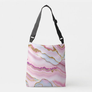 Light Blue Pink Marble Agate Trendy Collection Crossbody Bag