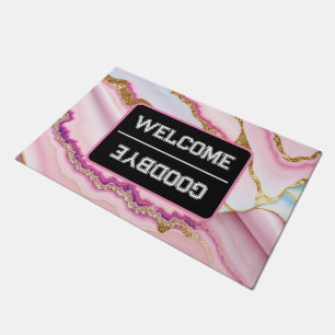 Light Blue Pink Marble Agate Trendy Collection Doormat