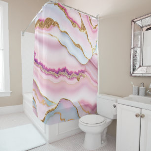 Light Blue Pink Marble Agate Trendy Collection Shower Curtain