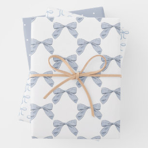 Light Blue Plaid Bow Elegant Boy Baby Shower Wrapping Paper Sheet