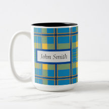 Light Blue Plaid  Mug, 15 oz
