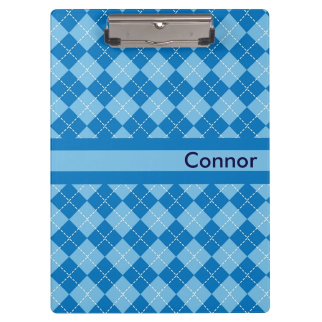 Light Blue Plaid Personalised Clipboard (Front)