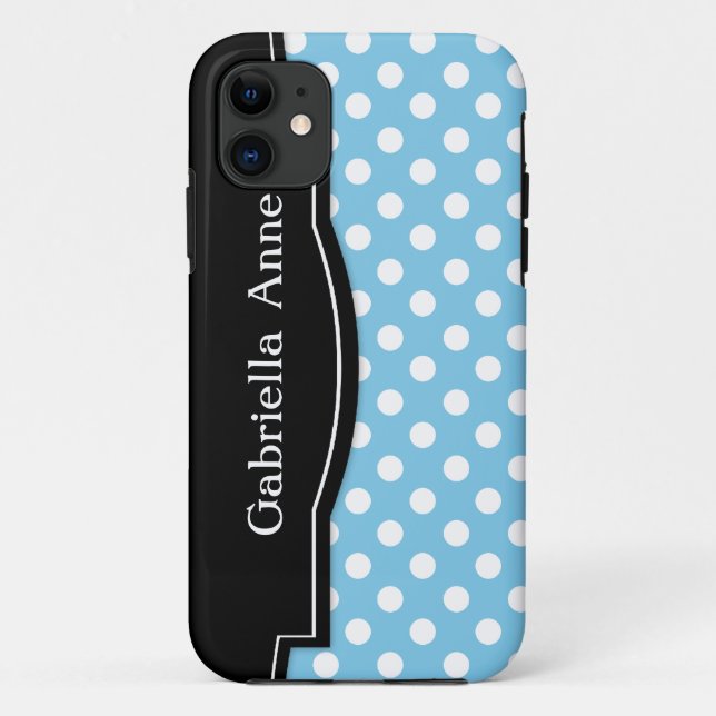 Light Blue Polka Dot Black Frame iPhone 5 case (Back)
