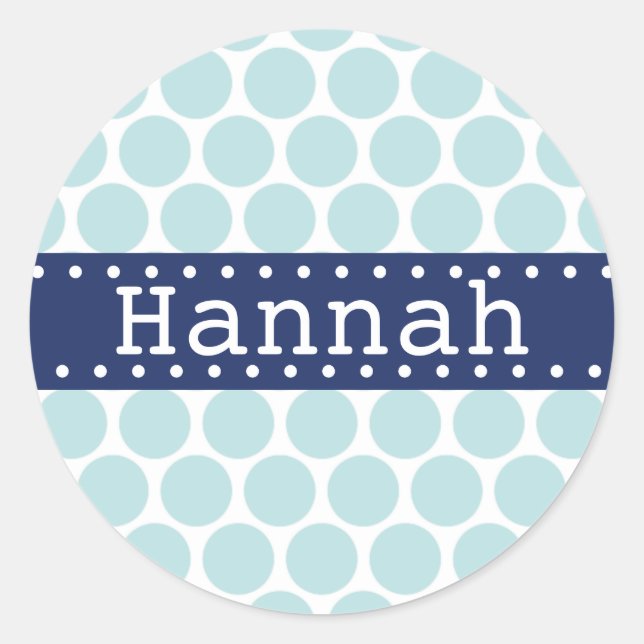 Light Blue Polka Dot Pattern Blue Banner Classic Round Sticker (Front)