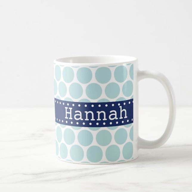 Light Blue Polka Dot Pattern Blue Banner Coffee Mug (Right)