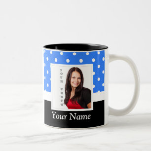 Light blue polka dot photo template Two-Tone coffee mug