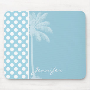 Light Blue Polka Dots; Palm Mouse Pad