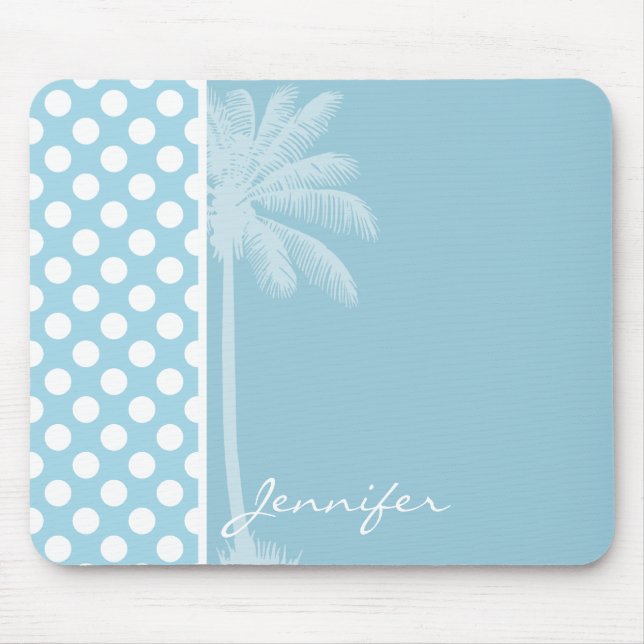 Light Blue Polka Dots; Palm Mouse Pad (Front)