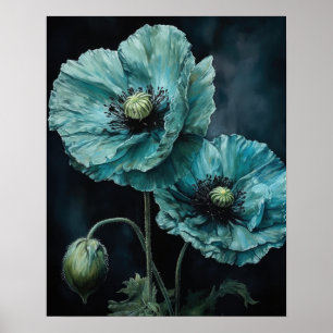 Light Blue Poppy Flowers Art Print Poster