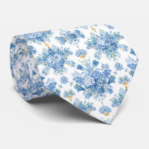 Light Blue Porcelain Floral Wedding Groomsmen Gift Tie