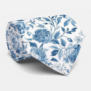 Light Blue Porcelain Floral Wedding Groomsmen Gift Tie