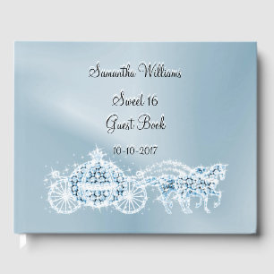 Light Blue Princess Coach & Horses Sweet 16 Guest Book
