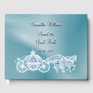 Light Blue Princess Coach & Horses Sweet 16 Guest Book