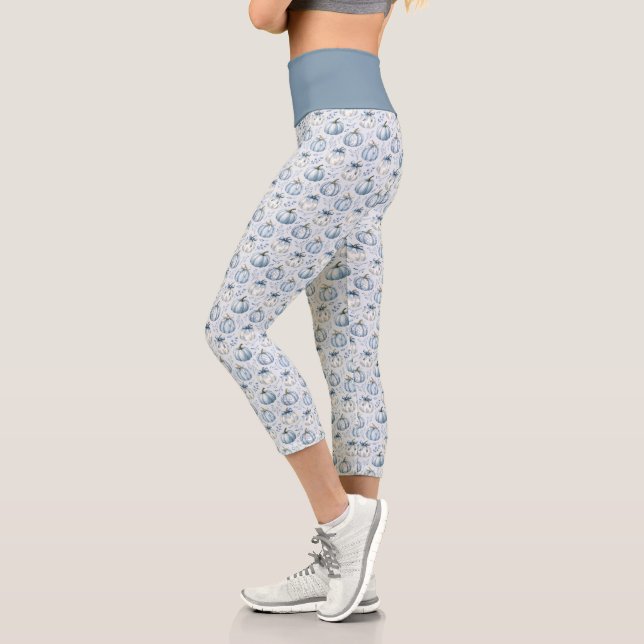 Light Blue PumpkinPattern - Capri Leggings (Left)