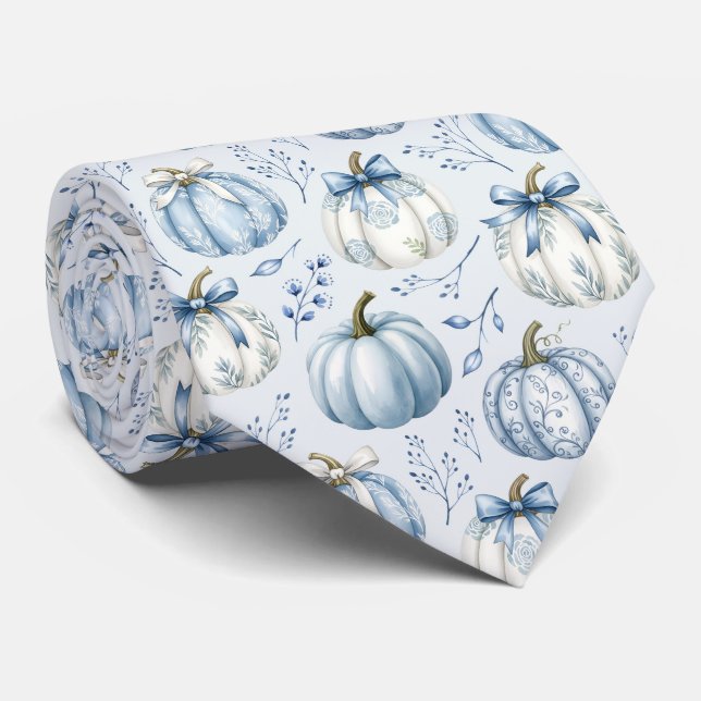 Light Blue PumpkinPattern - Neck Tie (Rolled)