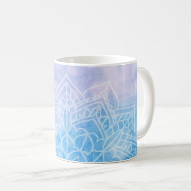 Light Blue Purple Mandala Abstract Zen Coffee Mug (Front Right)