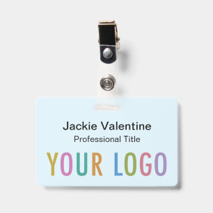 Light Blue PVC Name Badge with Clip Lanyard Reel ID Badge