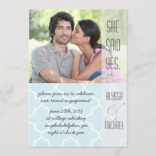 Light Blue Quatrefoil Engagement Party Invitation