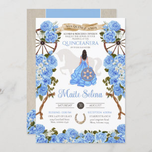 Light Blue Quinceanera Elegant Rose Western Charra Invitation