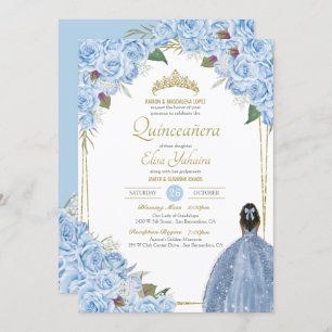 Light Blue Quinceanera Floral Rose Elegant Quince Invitation