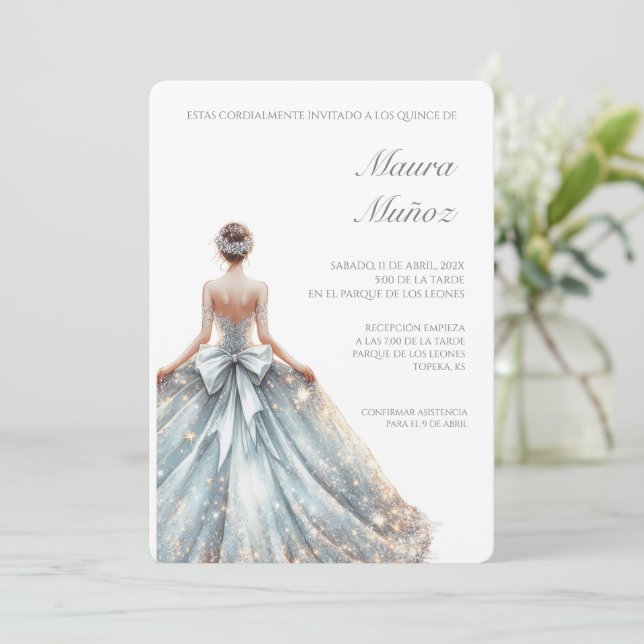Light blue quinceañera invitation  (Standing Front)