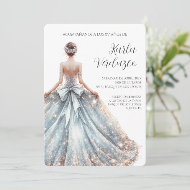 Light blue quinceañera invitation  (Standing Front)