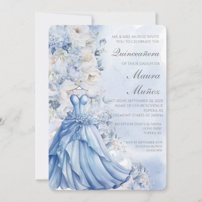 Light blue quinceañera invitation  (Front)