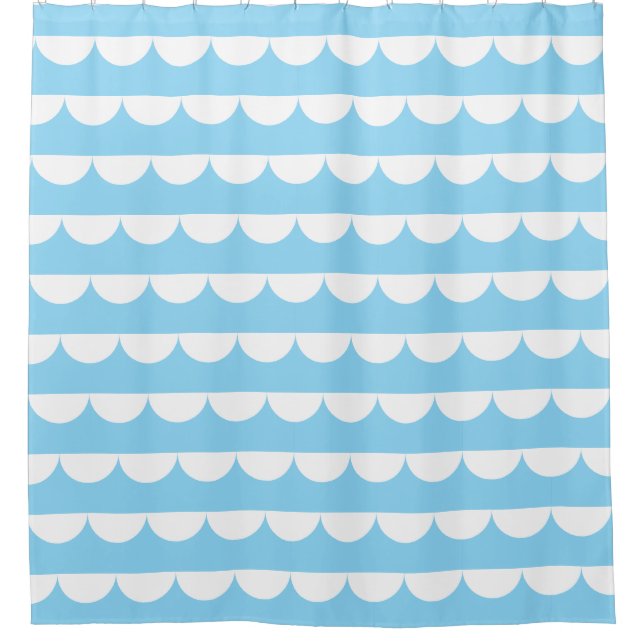 Light Blue Retro Coastal Shower Curtain (Front)