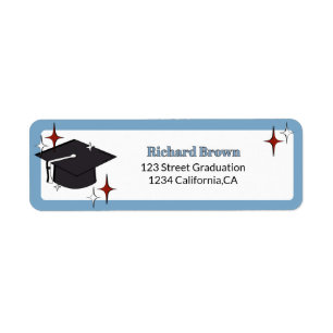 Light blue retro graduation cap star graduation return address label