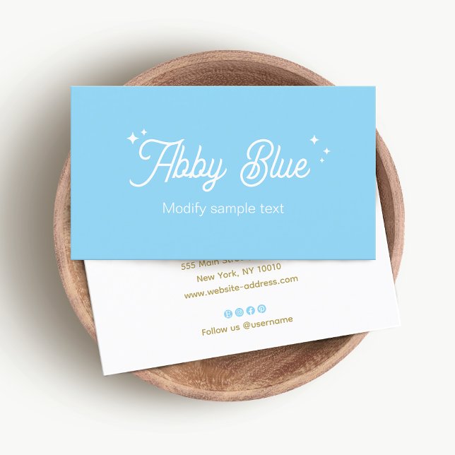 Light Blue  Retro Script Stars Business Card (Creator Uploaded)