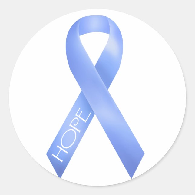 Light Blue Ribbon Classic Round Sticker (Front)
