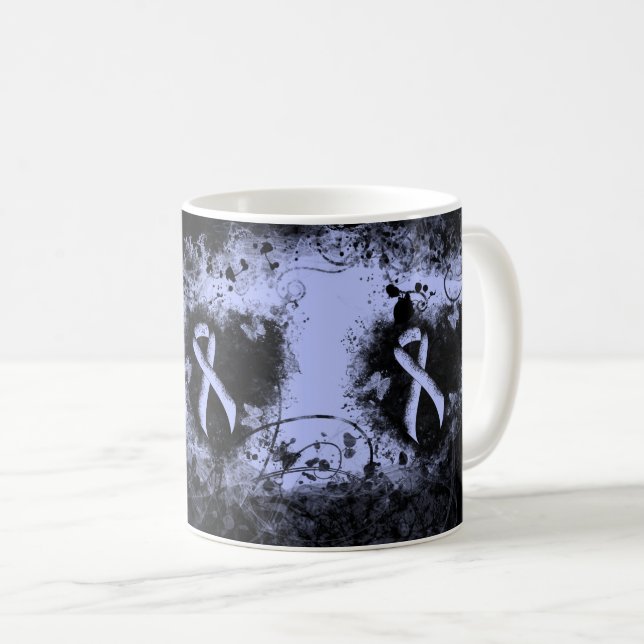 Light Blue Ribbon Grunge Heart Coffee Mug (Front Right)