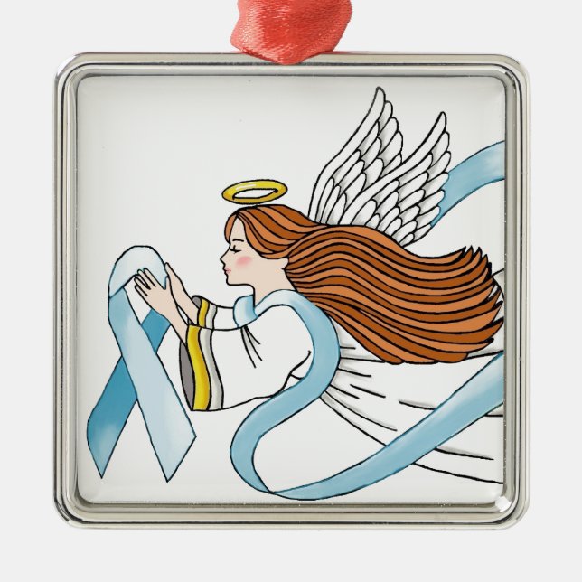 "Light Blue Ribbon" of Awareness Metal Tree Decoration (Front)