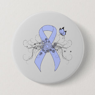 Light Blue Ribbon with Butterfly 7.5 Cm Round Badge