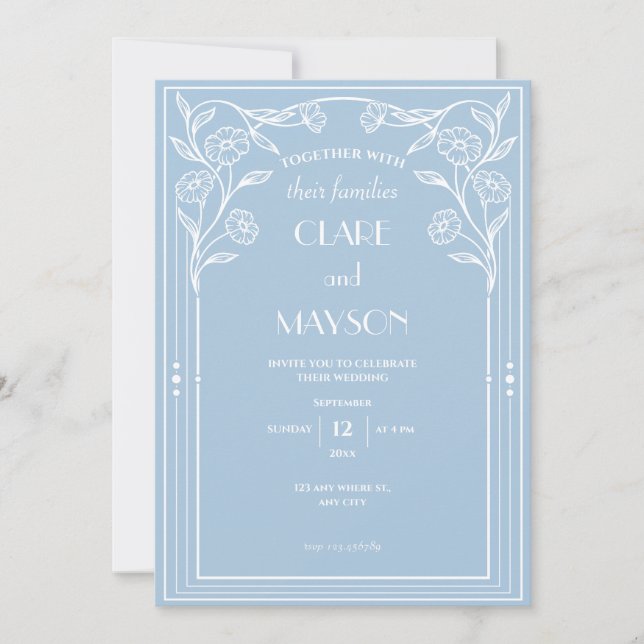 Light Blue Romance and vintage sophistication Invitation (Front)