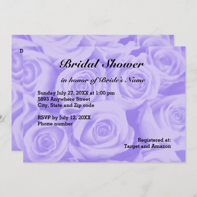 Light Blue Rose Background Bridal Shower Invite (Front/Back)