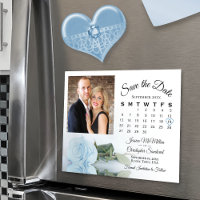 Light Blue Rose Calendar & Photo Save Date Magnet