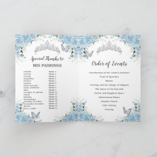 Light Blue Rose Floral Quinceañera Order of Events Program