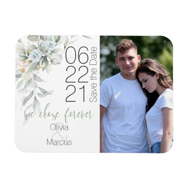 Light Blue Rose Watercolor Photo Save the Date Magnet (Horizontal)