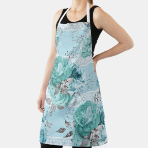 Light Blue Roses Lace Luxury Apron