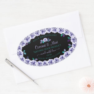 Light Blue Roses on Black Product Packaging Labels