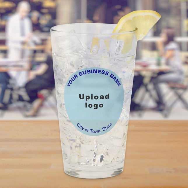Light Blue Round Shape Business Brand on Glass Cup (Build brand name awareness. Light blue round business brand on glass cup.)