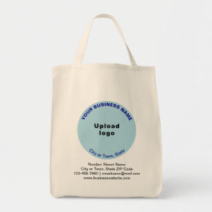 Light Blue Round Shape Business Brand on Grocery Tote Bag