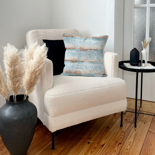 Light Blue Rust Brown Off-White Watercolor Stripes Cushion (Creator Uploaded)