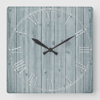 Light Blue Rustic Beautiful Wood Texture Square Wall Clock