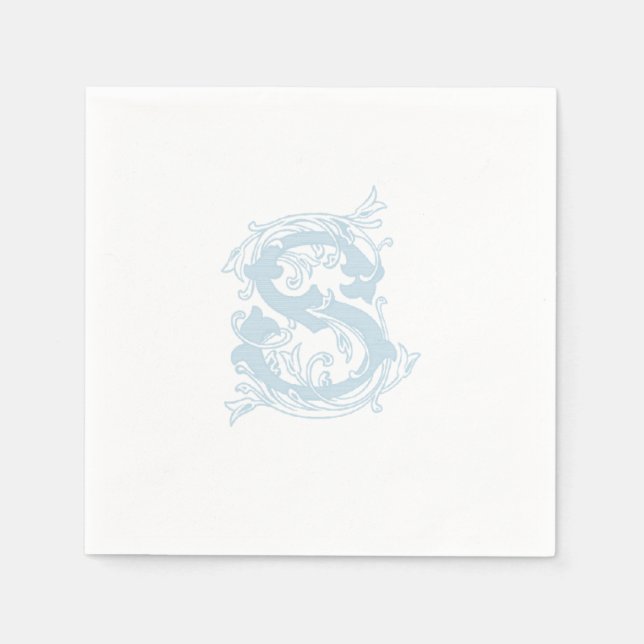 Light Blue "S" Monogram Cocktail Napkins (Front)