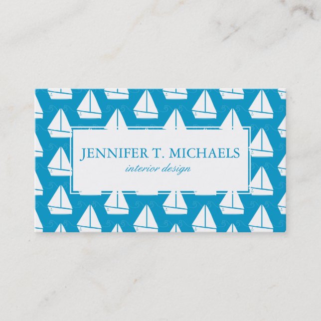 Light Blue Sailboat Pattern Business Card (Front)