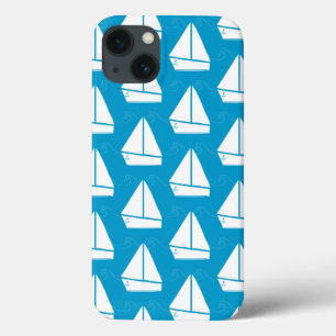 Light Blue Sailboat Pattern iPhone 13 Case
