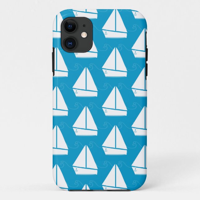 Light Blue Sailboat Pattern Case-Mate iPhone Case (Back)
